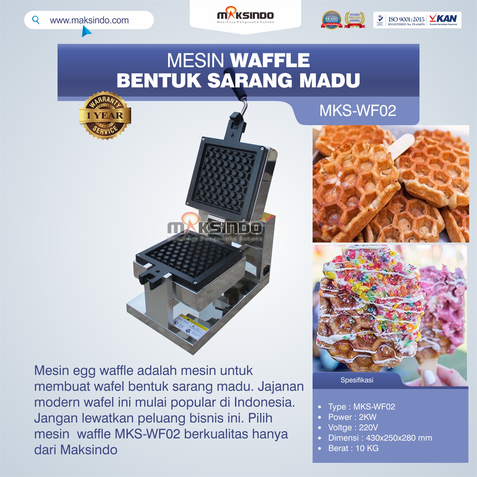 Jual Mesin Waffle Bentuk Sarang Madu MKS-WF02 di Makassar Jual Mesin Waffle Bentuk Sarang Madu MKS-WF02 di Makassar