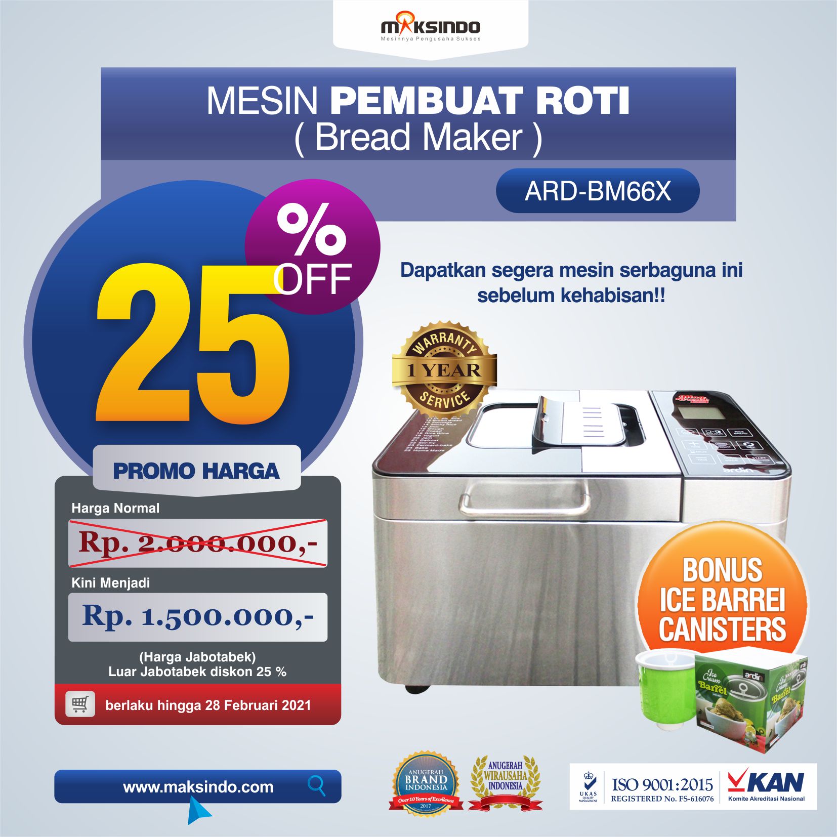 Jual Pembuat Roti (Bread Maker) ARD-BM66X di Makassar