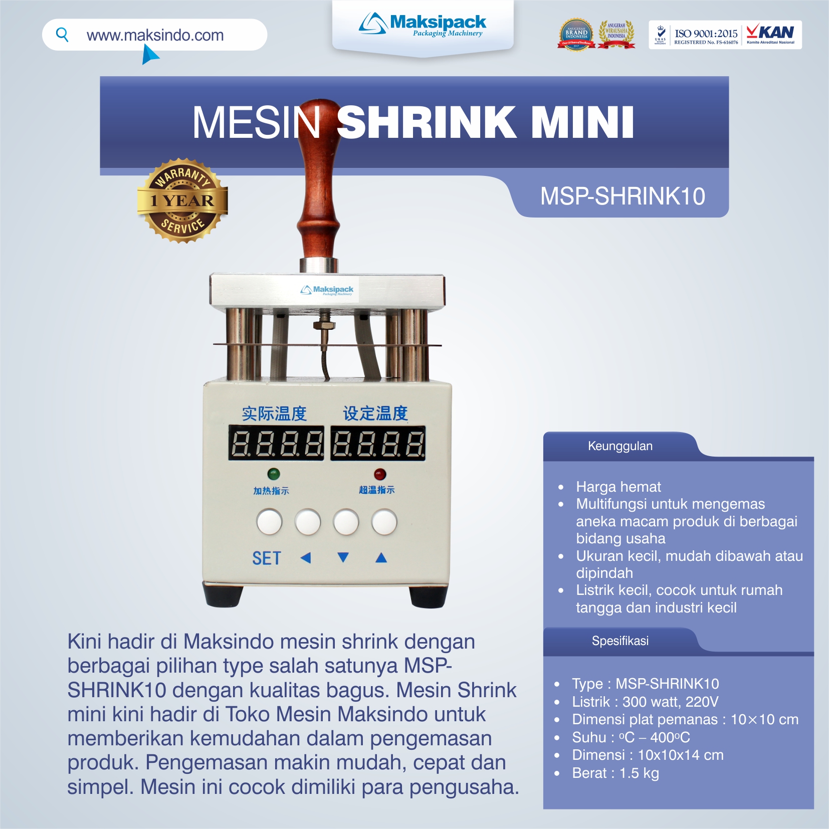 Jual Mesin Shrink MSP-SHRINK10 di Makassar